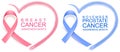 National breast cancer awareness month. Poster pink ribbon, text and heart shape. November prostate cancer awareness blue ribbon Royalty Free Stock Photo