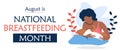 National breastfeeding month banner. Observed in August. Vector poster with woman breastfeeding an infant. Used as web