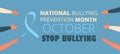 National Bullying Prevention month in October in USA. Victim scene in society.