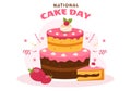 National Cake Day Vector Illustration on Holiday Celebrate November 26 with Sweet Bread in Flat Cartoon Pink Background Design