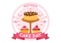 National Cake Day Vector Illustration on Holiday Celebrate November 26 with Sweet Bread in Flat Cartoon Pink Background Design