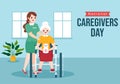 National Caregivers Day on February 17th Provide Selfless Personal Care and Physical Support in Flat Cartoon Illustration Royalty Free Stock Photo