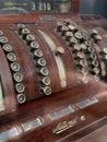 Vintage National cash register from the end of the 19th century on a window display in London