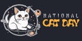 National Cat Day banner a cute cartoon Cat innocence face. Happy animals Friendship Between Humans and Cats. Domestic Animals and Royalty Free Stock Photo