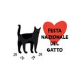 National Cat Day. Greeting card with cute character for a traditional Italian holiday.