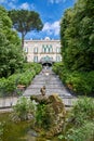 Neoclassic villa garden with fountain