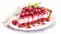 National Cherry Dessert Day Cherry cheesecake slice with fresh fruit and fork on plate Royalty Free Stock Photo