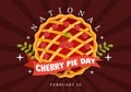 National Cherry Pie Day Vector Illustration on February 20 with Food of Pastry Shells and Cherries Fillings in Flat Cartoon