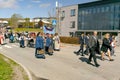 National children`s parade in colorful Norwegian costumes