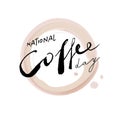 National Coffee Day. Hand drawn vector logotype