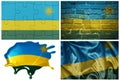 national colorful realistic flag of rwanda in different styles and with different textures on the white background.collage