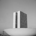 The National Congress of Brazil Congresso Nacional. Black and white photo.