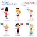 National costumes and flags of the nations - Kids of the world - Europe Royalty Free Stock Photo