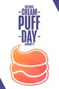 National Cream Puff Day. January 2. Holiday concept. Template for background, banner, card, poster with text inscription