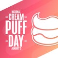 National Cream Puff Day. January 2. Holiday concept. Template for background, banner, card, poster with text inscription