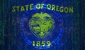 National cyber Security of Oregon state, USA on digital background. Safety systems, Data protection concept of united states. Lock