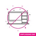 National Day of Unplugging. Turn off devices. Line flat symbol