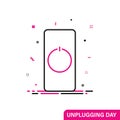 National Day of Unplugging. Turn off your phone. Line flat symbol