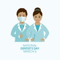 National Dentist`s Day Poster with man and woman dentists vector