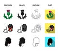 National Dirk Dagger, Thistle National Symbol, Sporran,glengarry.Scotland set collection icons in cartoon,black,outline