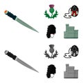 National Dirk Dagger, Thistle National Symbol, Sporran,glengarry.Scotland set collection icons in cartoon,monochrome