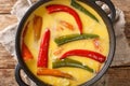 National Dish of Bhutan Ema Datshi closeup in the pan. horizontal top view Royalty Free Stock Photo