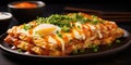 National dish of Japan, katsudon. Dish close-up. Generative AI