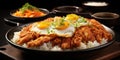 National dish of Japan, katsudon. Dish close-up. Generative AI