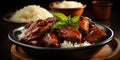 The national dish of the Philippines, adobo. Dish close-up. Generative AI
