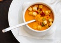 National dish of Spanish cuisine is cold Gaspacho soup Royalty Free Stock Photo