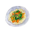 The national dish veg fried rice on white background, watercolor illustration Royalty Free Stock Photo