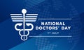 National doctor`s day text and white modern Staff Of Hermes A Symbol Medicine on blue texture background vector design