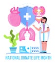 National Donate Life Month is celebrated in April. Heart, kidneys, lungs donor concept vector for medical web. banner, app. Human