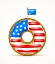 National donut day. Donut glazed in the colors of USA flag.