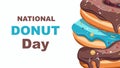 National donut day social media post and advertisement card with assorted delicious donuts on light background. Vector