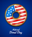 National donut day. Donut glazed in the colors of USA flag.