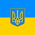 National emblem ukraine on flag. 3D illustration