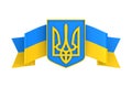 National emblem ukraine and ribbon on white background. Isolated 3D illustration