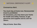 National Emergency Alert, Coronavirus alert