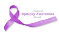 National Epilepsy Awareness Month in November by Lavender purple ribbon on white background