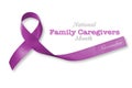 National family caregivers month in November with plum purple ribbon awareness Royalty Free Stock Photo