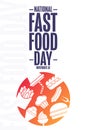 National Fast Food Day. November 16. Holiday concept. Template for background, banner, card, poster with text