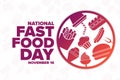 National Fast Food Day. November 16. Holiday concept. Template for background, banner, card, poster with text