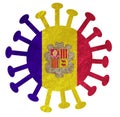 The national flag of Andorra with corona virus or bacteria