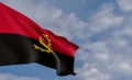 National flag Angola, Angola flag, fabric flag Angola, blue sky background with Angola flag, 3D work and 3D image Royalty Free Stock Photo