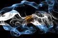 National flag of Argentina made from colored smoke isolated on black background. Abstract silky wave background. Royalty Free Stock Photo