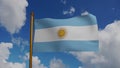 National flag of Argentina waving 3D Render with flagpole and blue sky timelapse, Republic Argentine flag textile