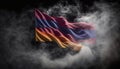 National flag of Armenia blowing in the wind with heavy smoke on black background Royalty Free Stock Photo