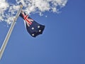 National Flag Of Australia Consists Of Union Jack And Southern Cross Stars Constellation In Blue Sky Sunny Day With White Cloud