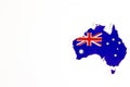 National flag of Australia. Country outline on white background with copy space. Politics illustration